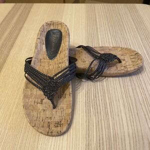 Women's Talbots Celtic Knot Thong Sandals Blue / Tan Size 8 Flip Flops